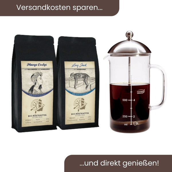 Sparset #3: French Press 1,00 L & 2 Pakete Segelkaffee - coffeetribe.de