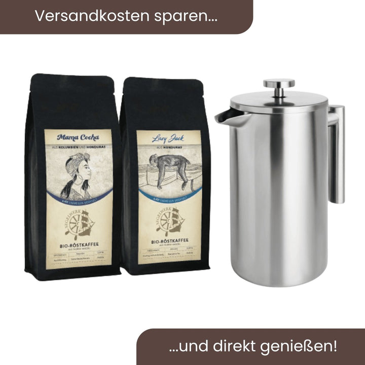 Sparset #1: French Press aus Edelstahl & 2 Pakete Segelkaffee - coffeetribe.de